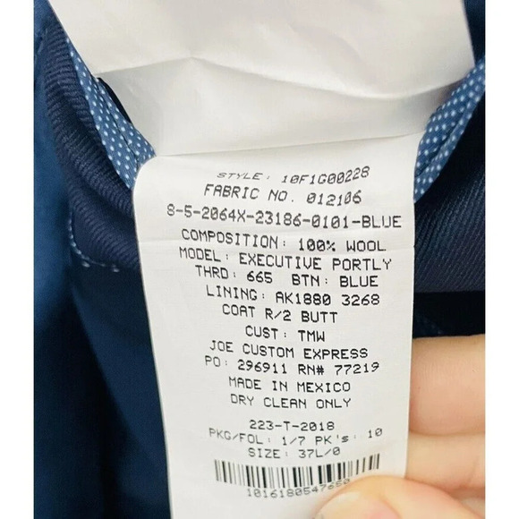 Joe Joseph Abboud 100% Wool Suit Jacket Balzer Men Sz 37 Long Navy Blue Business - Picture 9 of 14